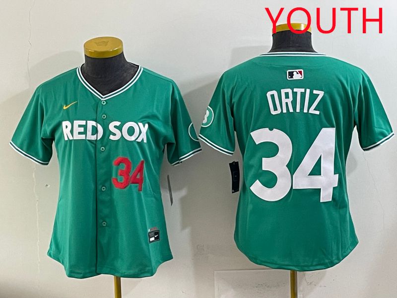 Youth 2025 Boston Red Sox 34 Ortiz Dark Green Joint Name Nike MLB Jersey style 2